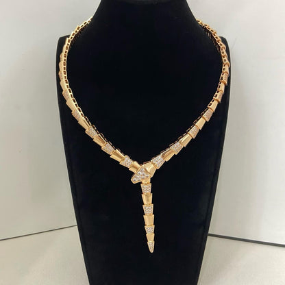 [Ornora Jewelry]NEW WIDE BAND INLAID DIAMOND SNAKE NECKLACE