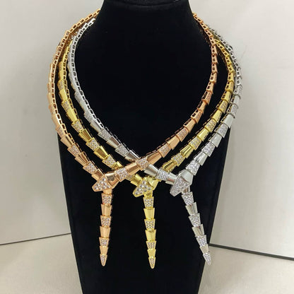 [Ornora Jewelry]NEW WIDE BAND INLAID DIAMOND SNAKE NECKLACE