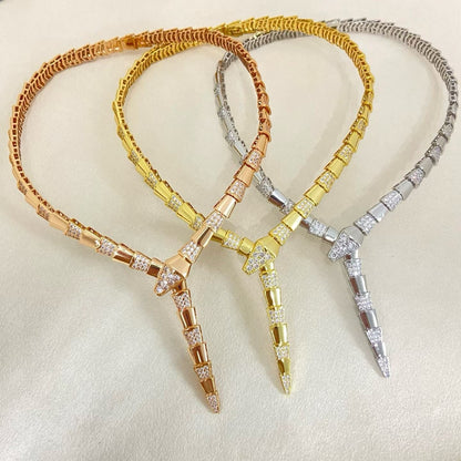 [Ornora Jewelry]NEW WIDE BAND INLAID DIAMOND SNAKE NECKLACE