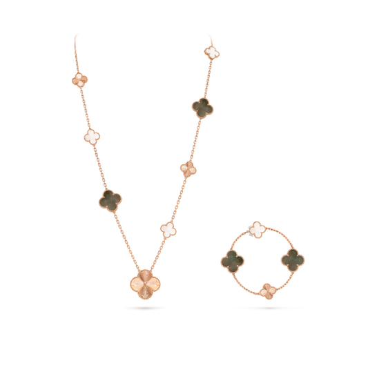 [OrnoraJewelry]DETACHABLE CLOVER 15(11+4) FLOWER SILVER NECKLACE SET