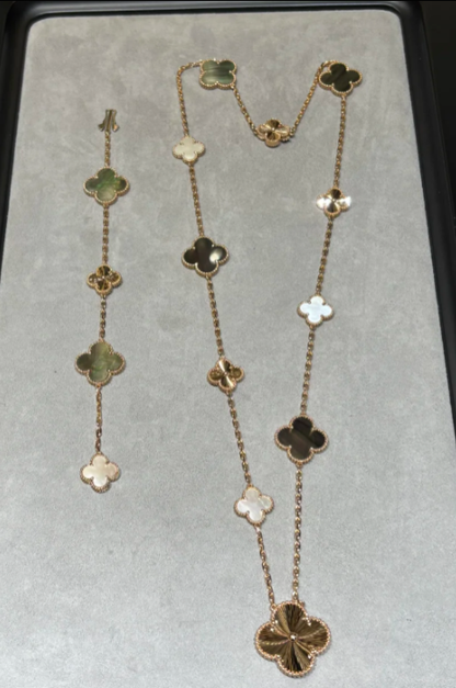 [OrnoraJewelry]DETACHABLE CLOVER 15(11+4) FLOWER SILVER NECKLACE SET