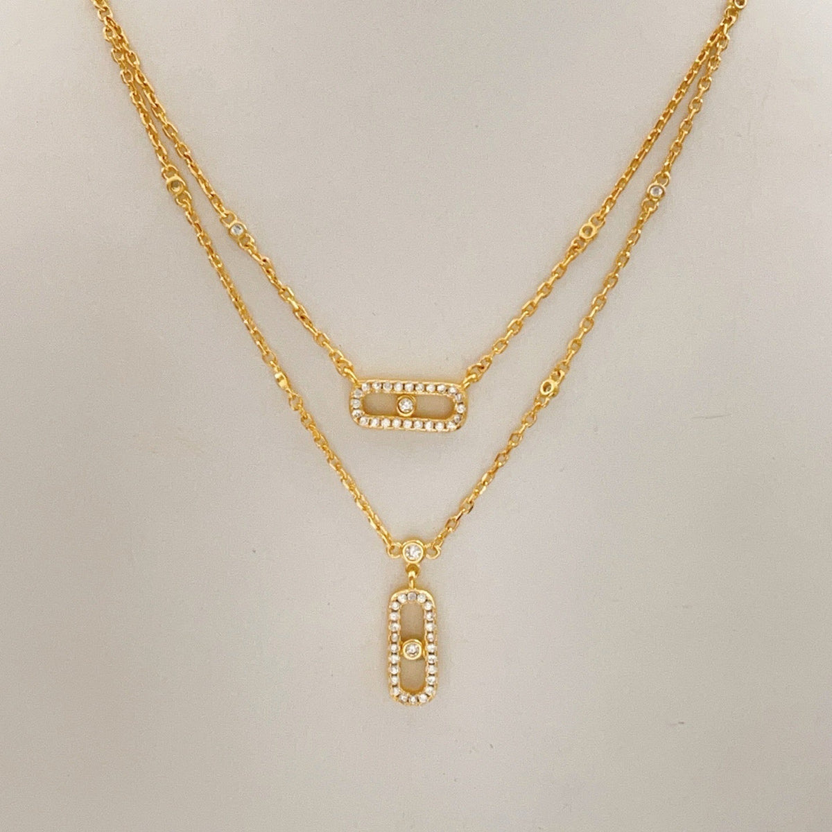 [OrnoraJewelry]MOVE 2 ROW DIAMOND NECKLACE