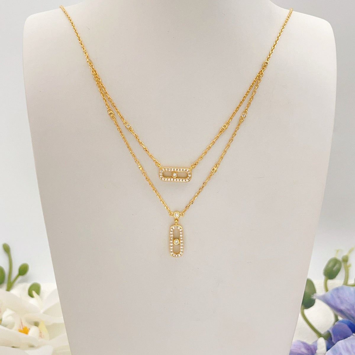 [OrnoraJewelry]MOVE 2 ROW DIAMOND NECKLACE