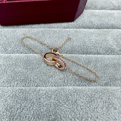 [OrnoraJewelry]LOVE DOUBLE PINK STONES RING BRACELET