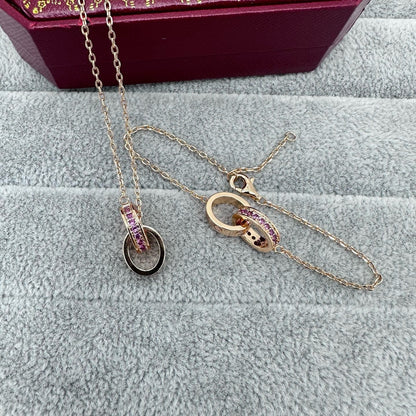 [OrnoraJewelry]LOVE DOUBLE PINK STONES RING BRACELET