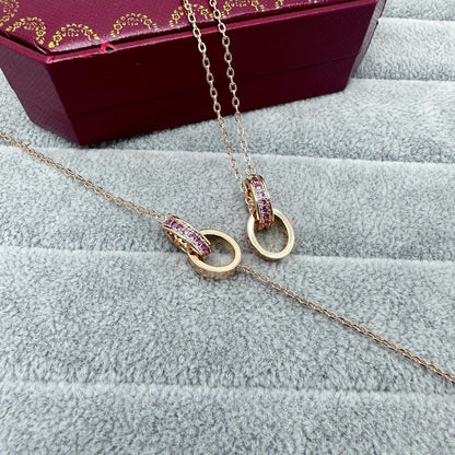 [OrnoraJewelry]LOVE DOUBLE PINK STONES RING NECKLACE