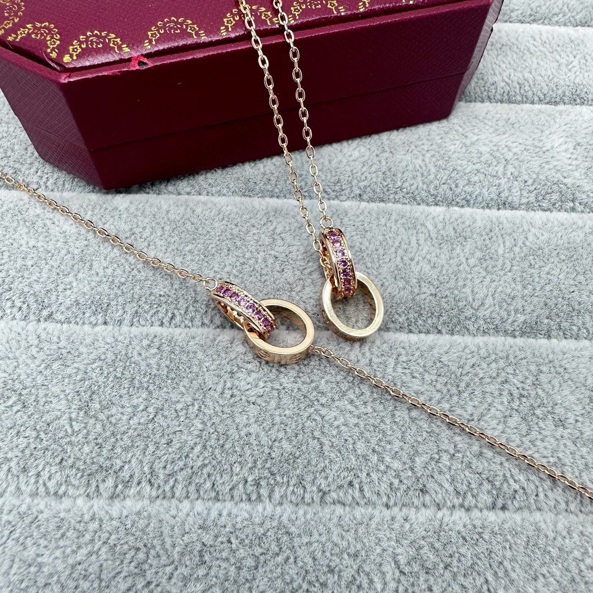 [OrnoraJewelry]LOVE DOUBLE PINK STONES RING BRACELET