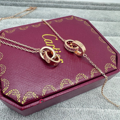 [OrnoraJewelry]LOVE DOUBLE PINK STONES RING NECKLACE