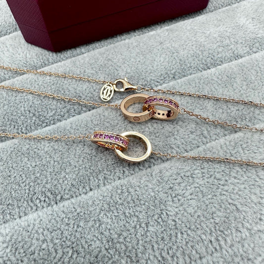 [OrnoraJewelry]LOVE DOUBLE PINK STONES RING BRACELET
