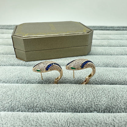 [OrnoraJewelry]FULL STONE TWO-TONE SNAKE EARRING STUDS