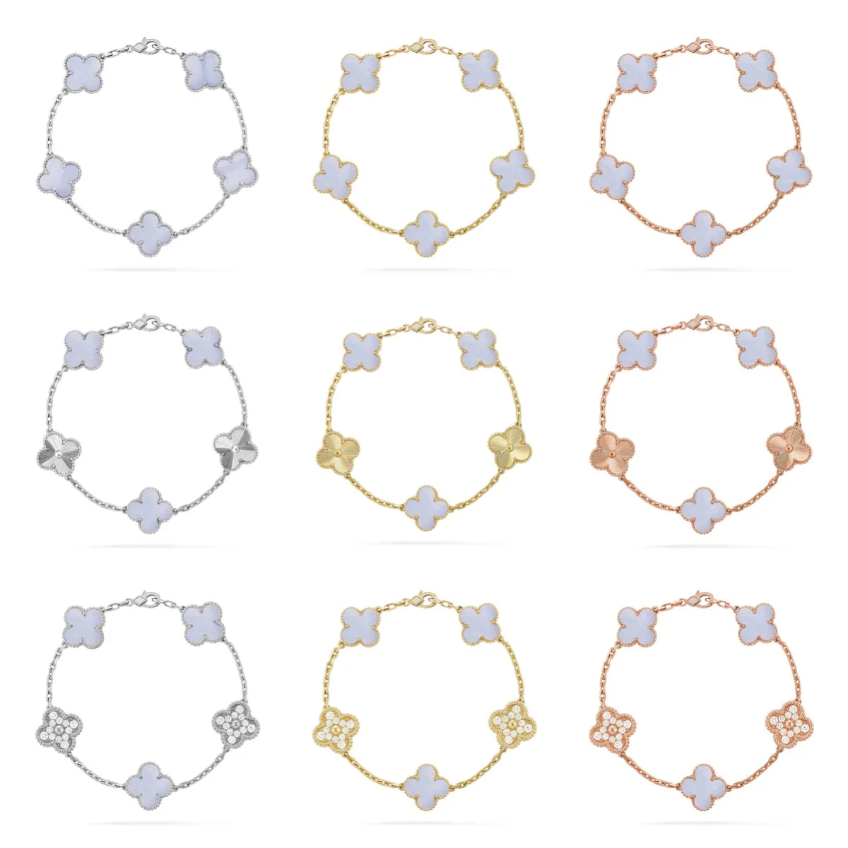 [OrnoraJewelry] CLOVER 5 MOTIF PURPLE CHALCEDONY BRACELET COLLECTION