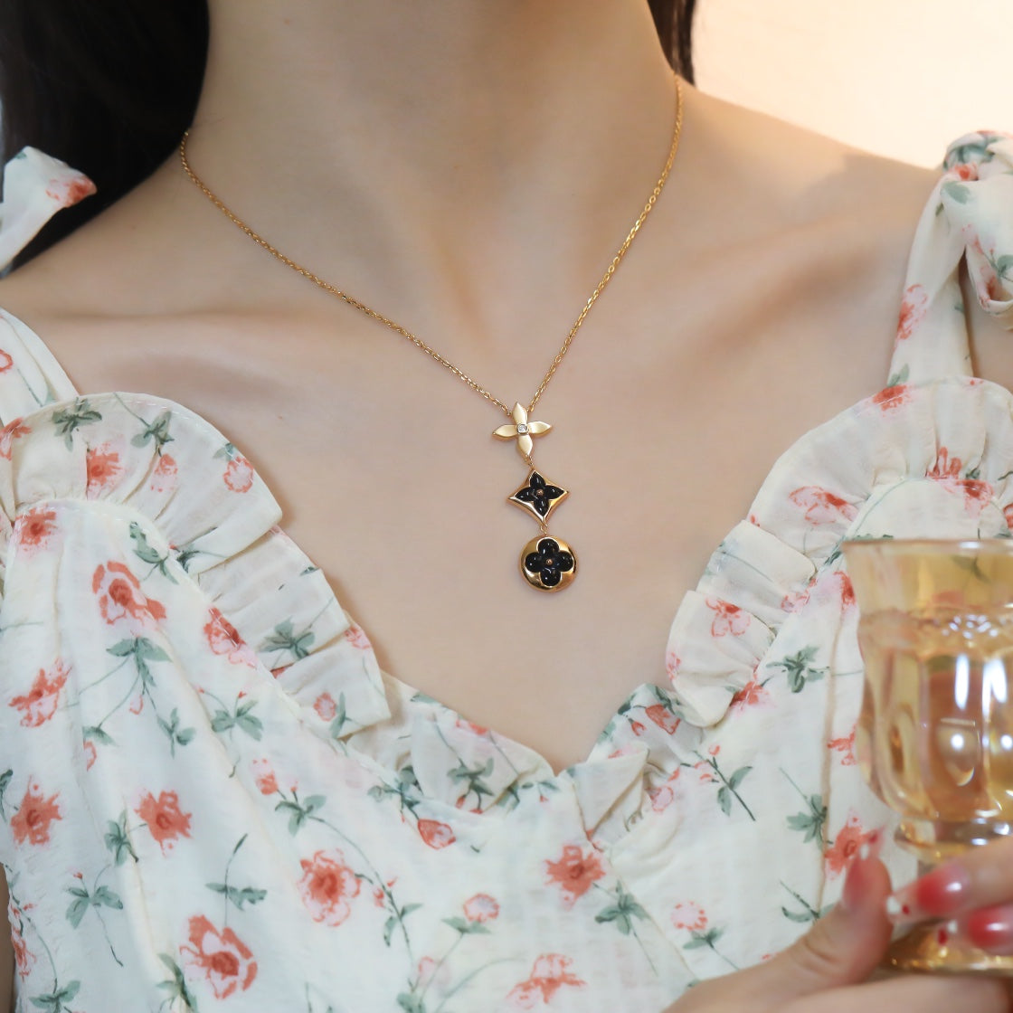 [OrnoraJewelry]OrnoraAND SUN ONYX PINK GOLD NECKLACE