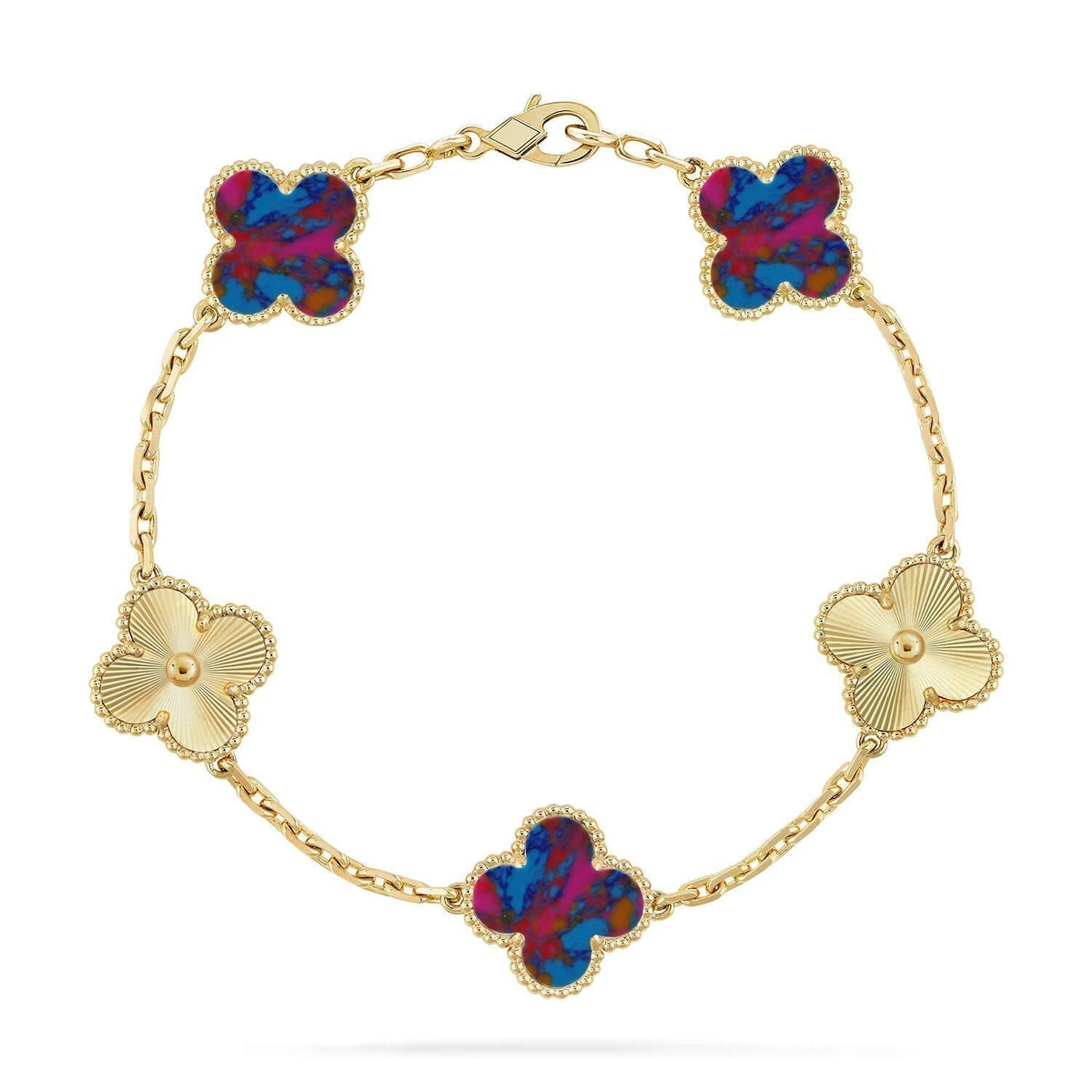 [OrnoraJewelry]CLOVER 5 MOTIF COLOR GEMSTONES BRACELET COLLECTION