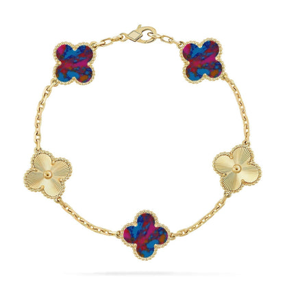[OrnoraJewelry]CLOVER 5 MOTIF COLOR GEMSTONES BRACELET COLLECTION