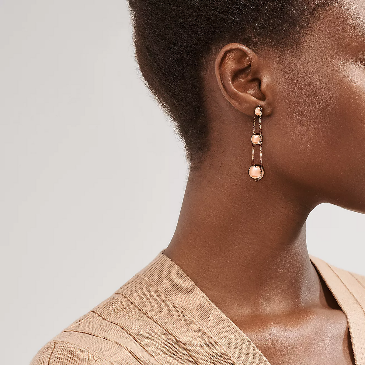 [Ornora Jewelry]TRIPLE DROP PINK GOLD EARRINGS