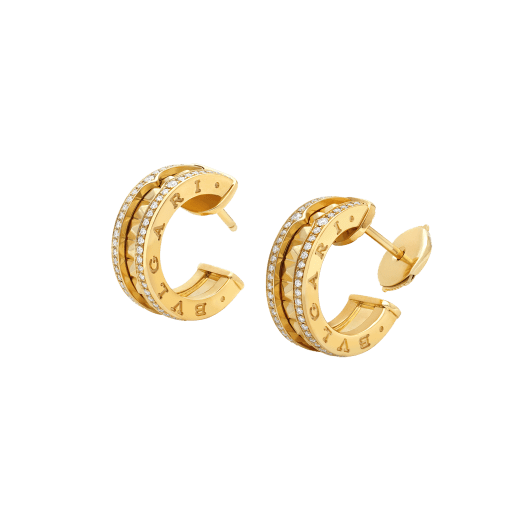 [OrnoraJewelry]ZERO 1 ROCK GOLD EARRINGS WITH STUDDED SPIRAL AND PAVED DIAMONDS