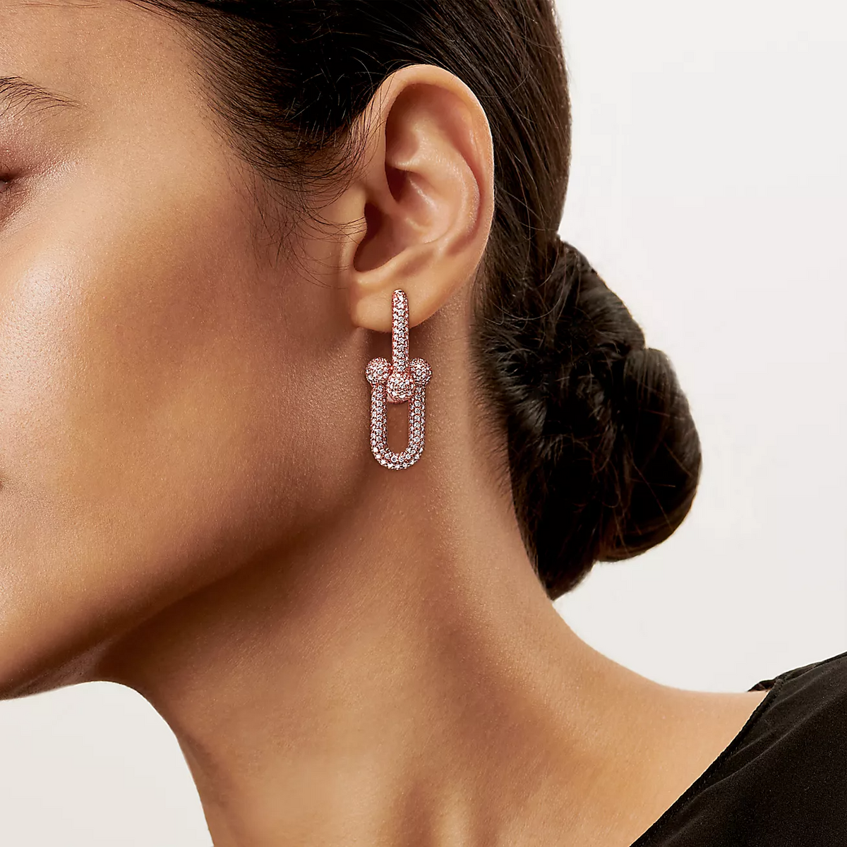 [Ornora Jewelry]LARGE LINK EARRINGS PINK GOLD WITH PAVED DIAMONDS
