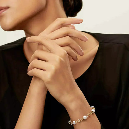 [Ornora Jewelry]LINK BRACELET GOLD WITH FRESHWATER PEARLS