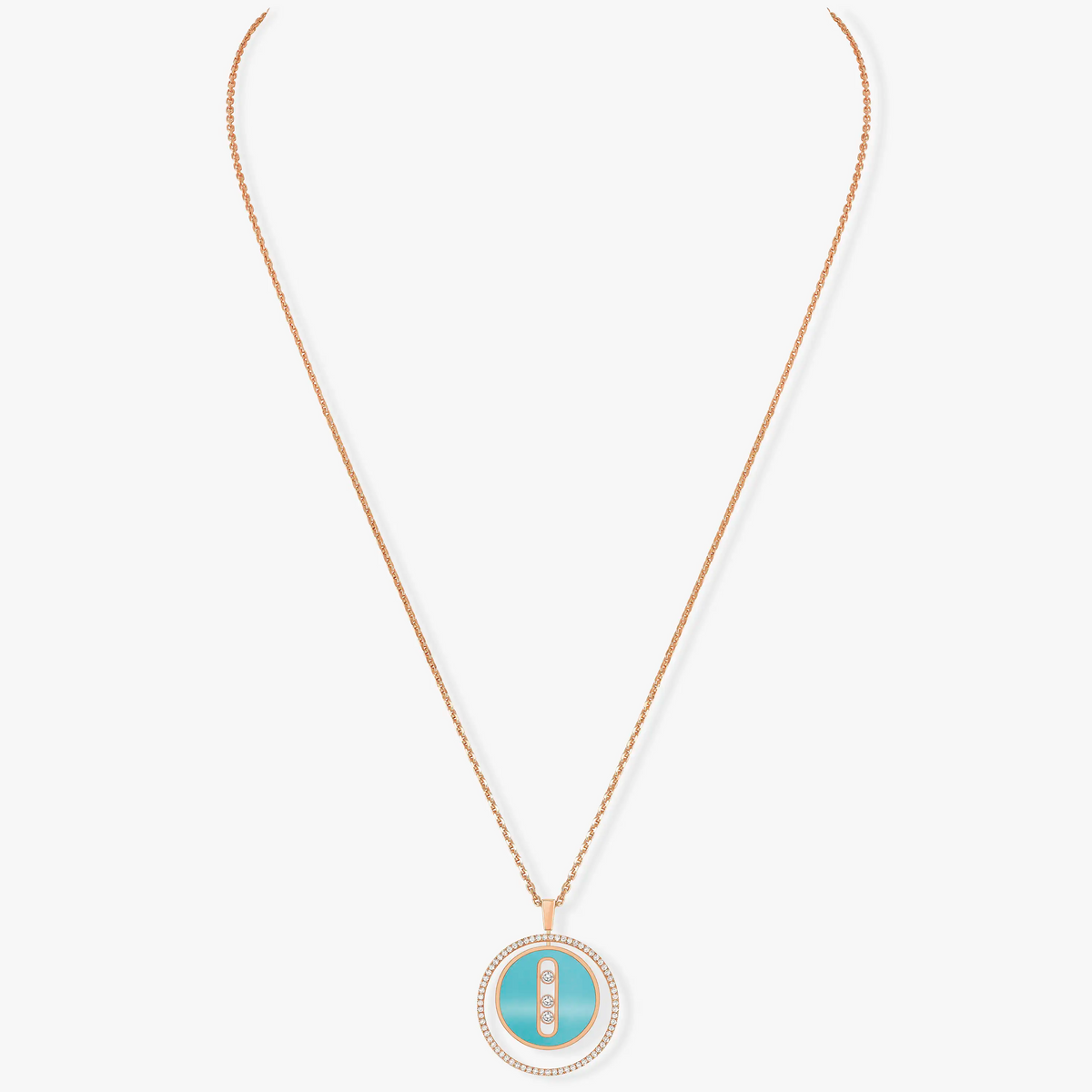 [OrnoraJewelry]LUCKY MOVE 3 DIAMONDS TURQUOISE PINK GOLD DIAMOND NECKLACE