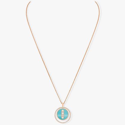 [OrnoraJewelry]LUCKY MOVE 3 DIAMONDS TURQUOISE PINK GOLD DIAMOND NECKLACE