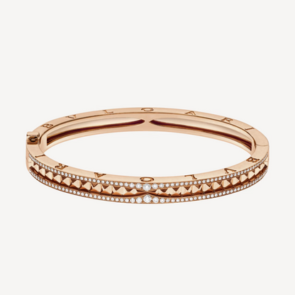 [OrnoraJewelry]ZERO 1 SPIRAL AND PAVED DIAMOND PINK GOLD BRACELET