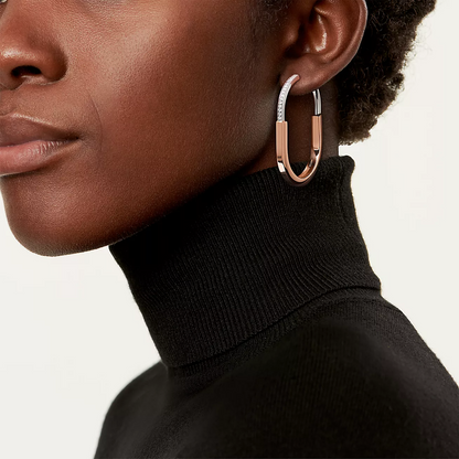 [Ornora Jewelry]LOCK EARRINGS ROSE AND WHITE GOLD DIAMONDS EXTRA LARGE