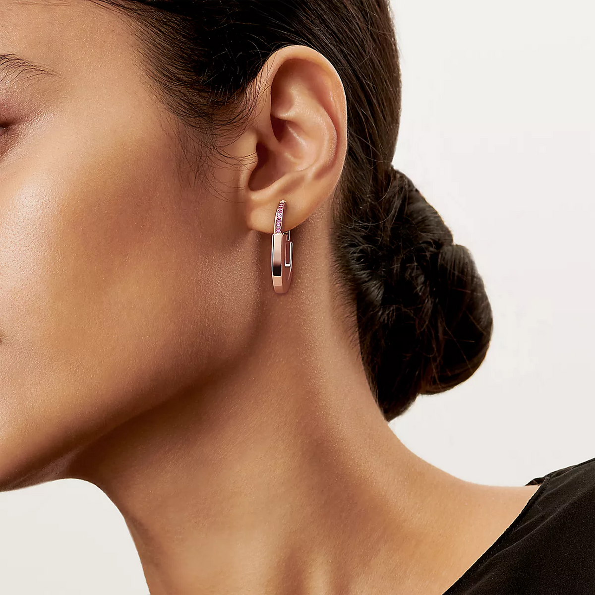 [Ornora Jewelry]LOCK MEDIUM PINK DIAMOND PINK GOLD EARRINGS