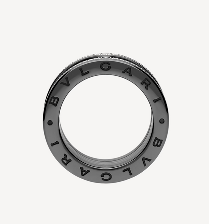 [OrnoraJewelry]ZERO 1 ROCK FOUR-BAND BLACK CERAMIC WITH STUDDED SPIRAL AND PAVED DIAMONDS RING