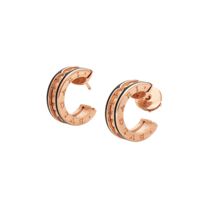 [OrnoraJewelry]ZERO 1 ROCK PINK GOLD EARRINGS WITH STUDDED SPIRAL AND BLACK CERAMIC