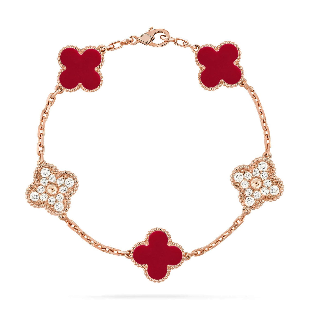 [OrnoraJewelry] CLOVER 5 MOTIF RED CORNELIAN BRACELET COLLECTION