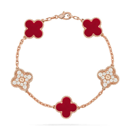[OrnoraJewelry] CLOVER 5 MOTIF RED CORNELIAN BRACELET COLLECTION