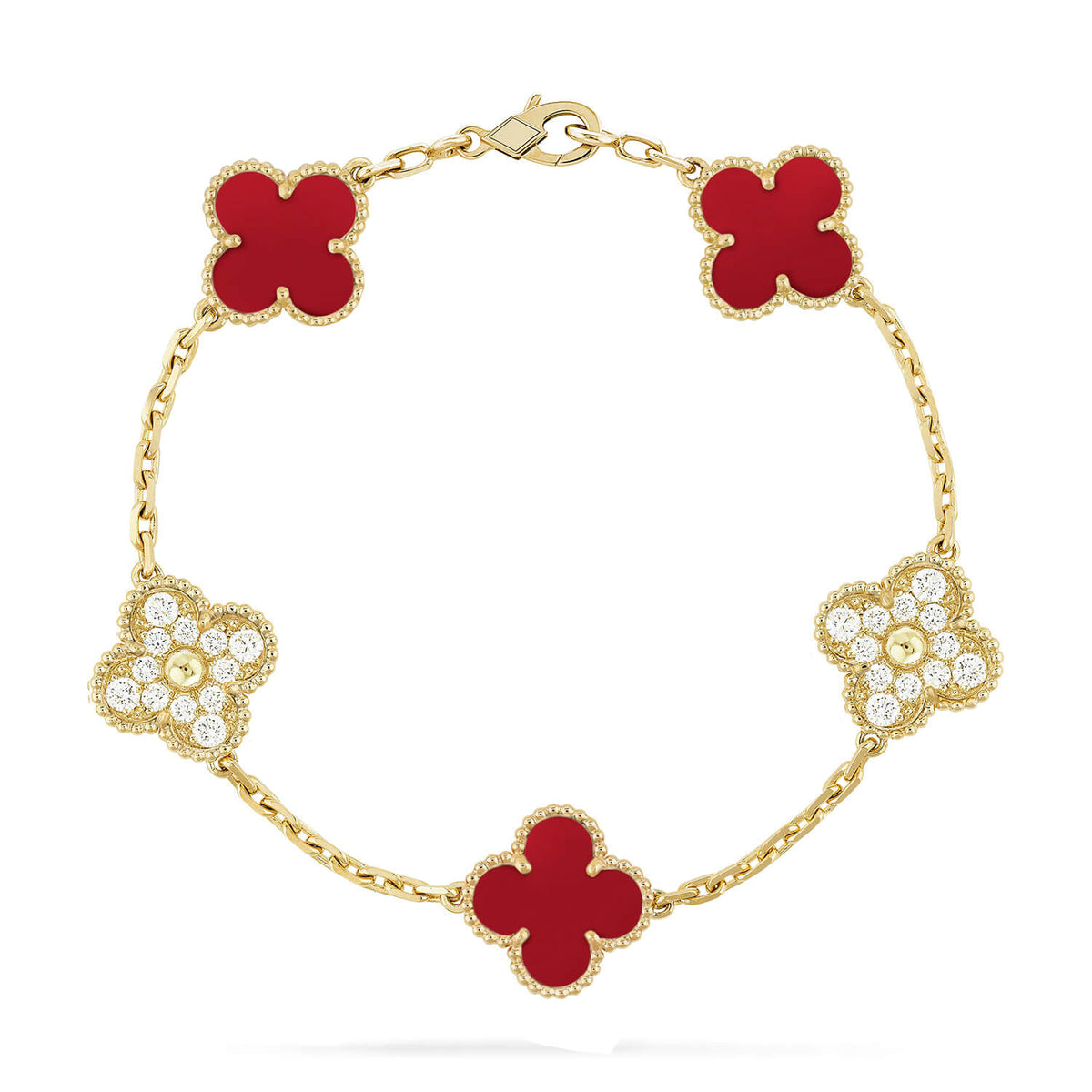 [OrnoraJewelry] CLOVER 5 MOTIF RED CORNELIAN BRACELET COLLECTION