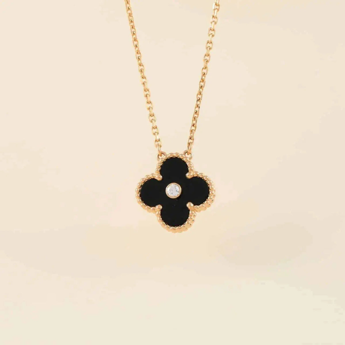 [OrnoraJewelry]CLOVER 15MM DIAMOND ONYX NECKLACE