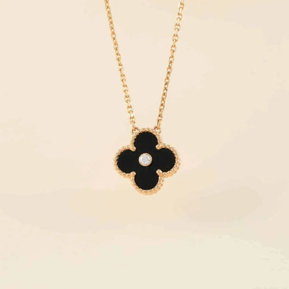 [OrnoraJewelry]CLOVER 15MM DIAMOND ONYX NECKLACE