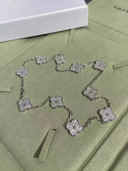 [OrnoraJewelry]CLOVER 10 MOTIFS  FULL DIAMOND NECKLACE