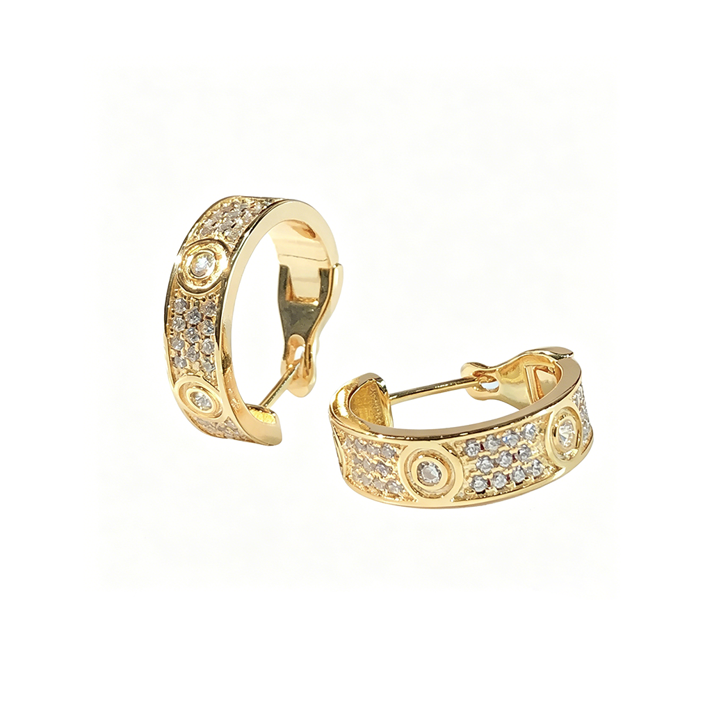 [OrnoraJewelry]LOVE 5.5MM DIAMOND PAVED EARRINGS