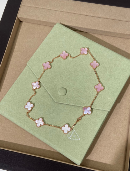 [OrnoraJewelry Jewellery] Pink Necklace with Ten Clover Designs