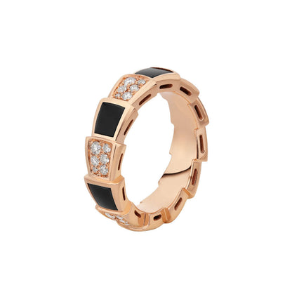 [OrnoraJewelry]SERPENTI RING PINK GOLD BLACK MOP DIAMOND PAVED 4MM