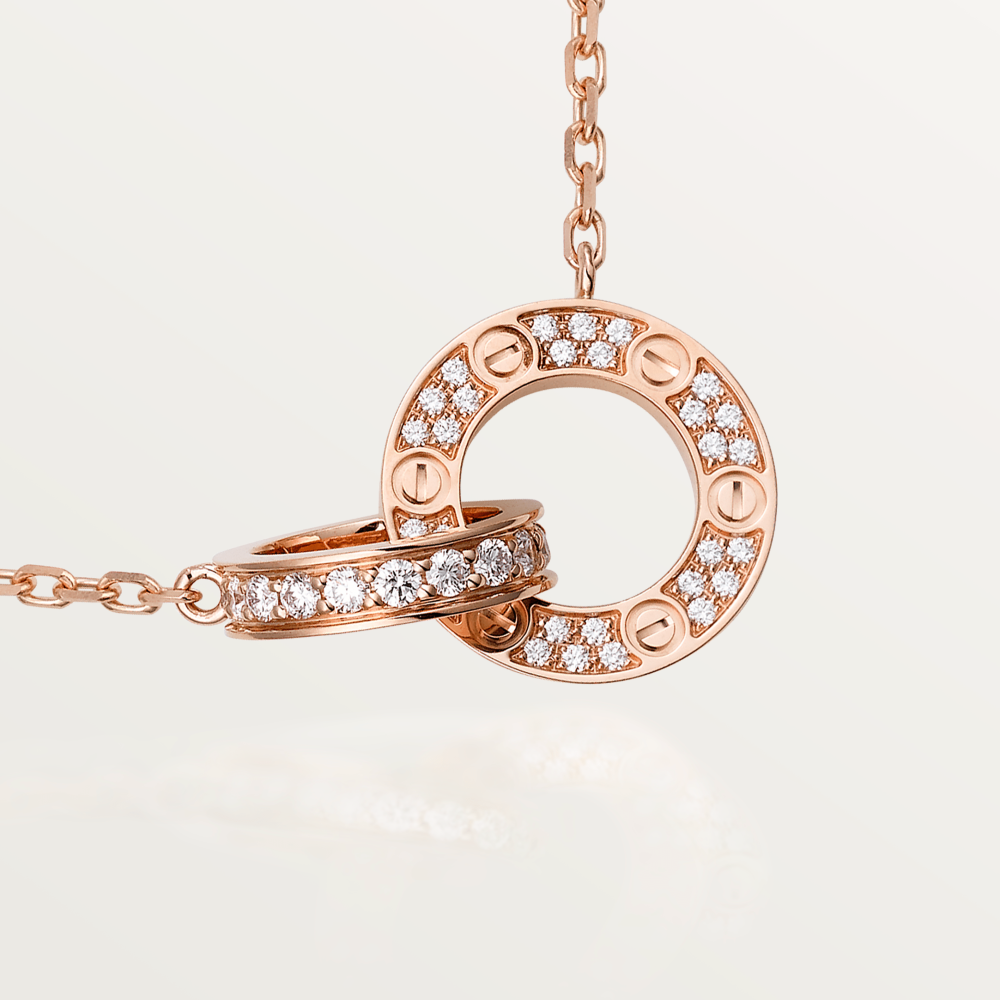 [OrnoraJewelry]LOVE 7.6MM NECKLACE ROSE GOLD AND SILVER  FULL DIAMOND