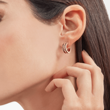 [OrnoraJewelry]ZERO 1 ROCK PINK GOLD EARRINGS WITH STUDDED SPIRAL AND BLACK CERAMIC