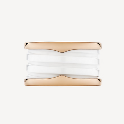 [OrnoraJewelry]ZERO 1 FOUR-BAND LOOPS AND WHITE CERAMIC SPIRAL PINK GOLD RING