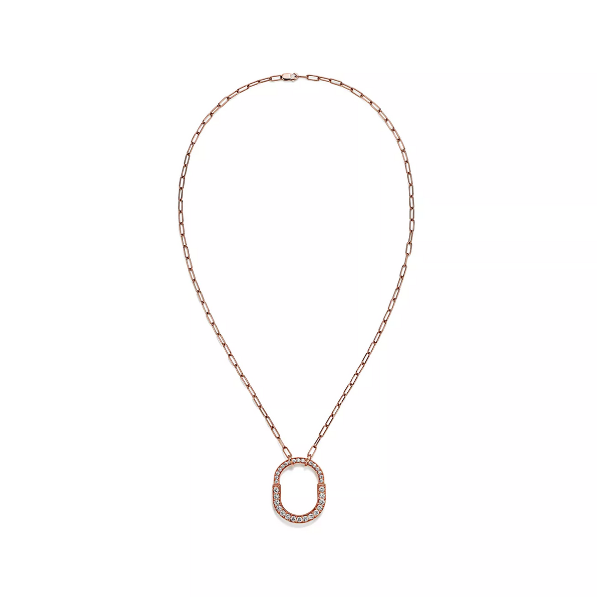 [Ornora Jewelry]LOCK NECKLACE MEDIUM PENDANT PINK GOLD PAVED DIAMONDS