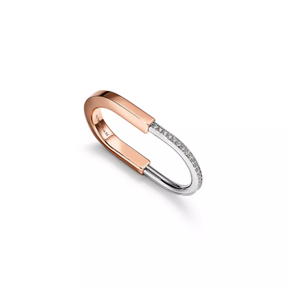 [Ornora Jewelry]LOCK RING TOW-FINGER ROSE AND WHITE GOLD DIAMONDS