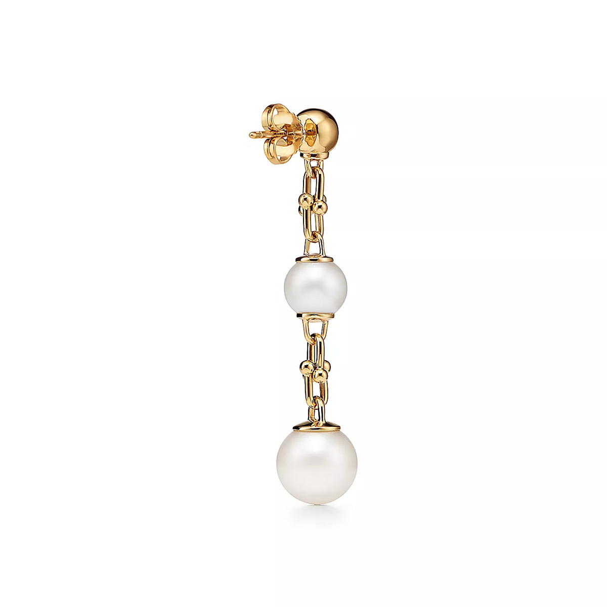 [Ornora Jewelry]TRIPLE DROP LINK EARRINGS GOLD WITH FRESHWATER PEARLS