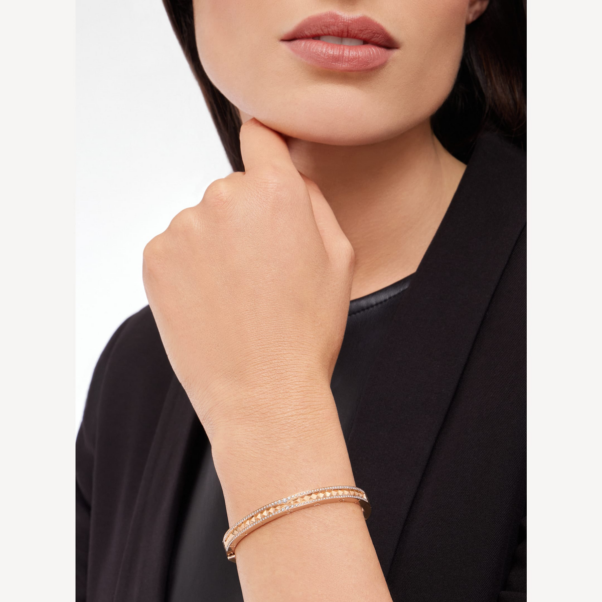 [OrnoraJewelry]ZERO 1 SPIRAL AND PAVED DIAMOND PINK GOLD BRACELET