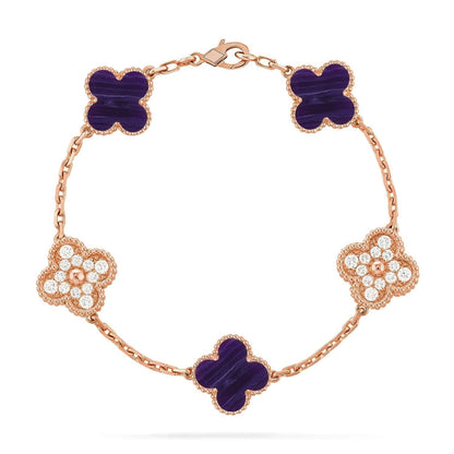 [OrnoraJewelry]CLOVER 5 MOTIF PURPLE STRIPES BRACELET COLLECTION