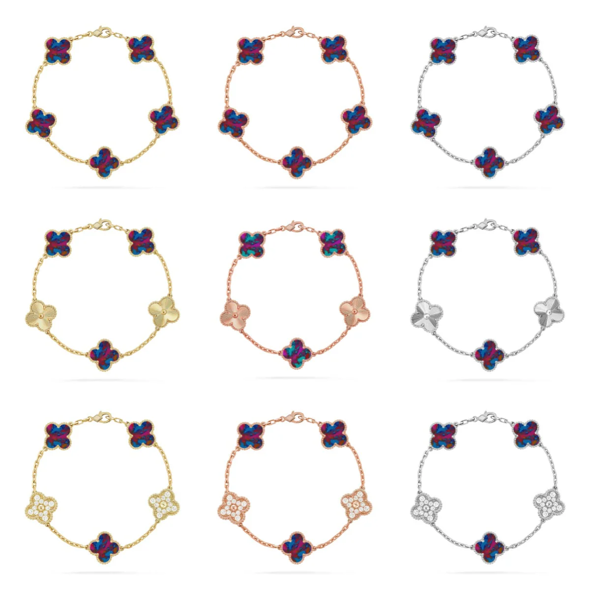 [OrnoraJewelry]CLOVER 5 MOTIF COLOR GEMSTONES BRACELET COLLECTION