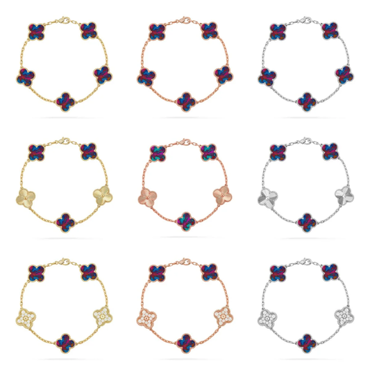 [OrnoraJewelry]CLOVER 5 MOTIF COLOR GEMSTONES BRACELET COLLECTION