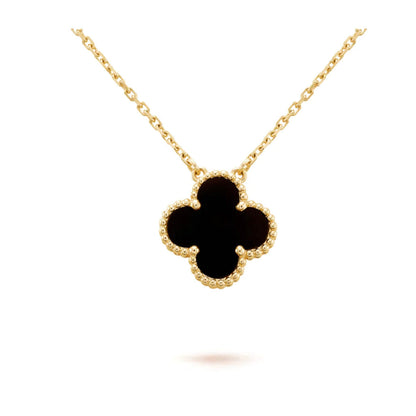 [OrnoraJewelry]CLOVER 15MM BLACK ONYX SINGLE FLOWER NECKLACE