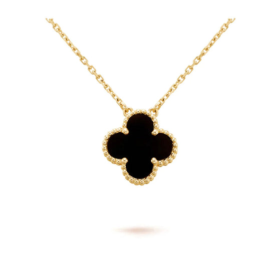 [OrnoraJewelry]CLOVER 15MM BLACK ONYX SINGLE FLOWER NECKLACE